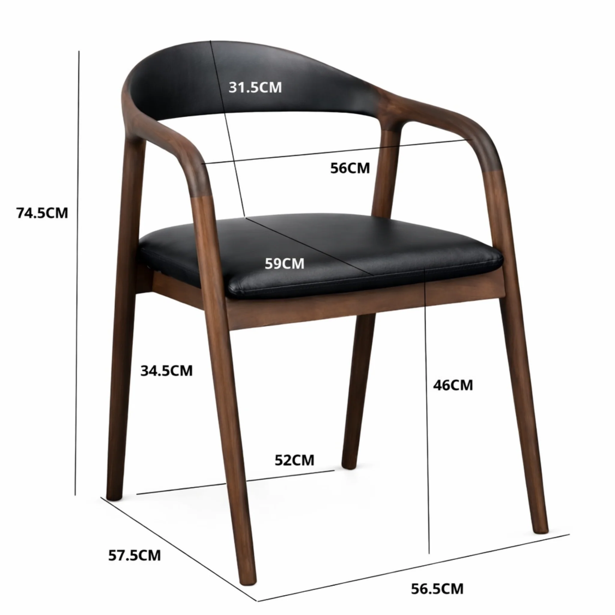 Belvedere Dining Chair — Ash Stained Walnut with Upholstered Leather Seat - Image 3
